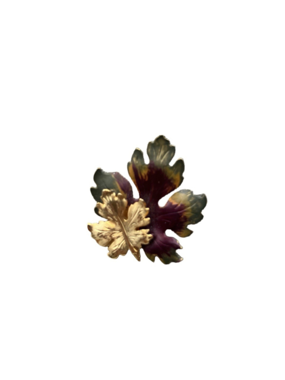 Gold Leaf Gold Toned Gorgeous Purple Green Leaf Pin Brooch Vintage Autumn